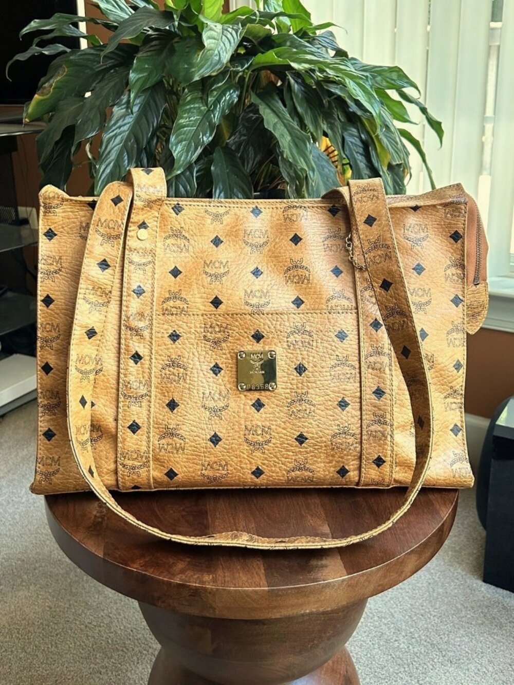 MCM Visetos Shopper Tote Bag, Cognac Tan